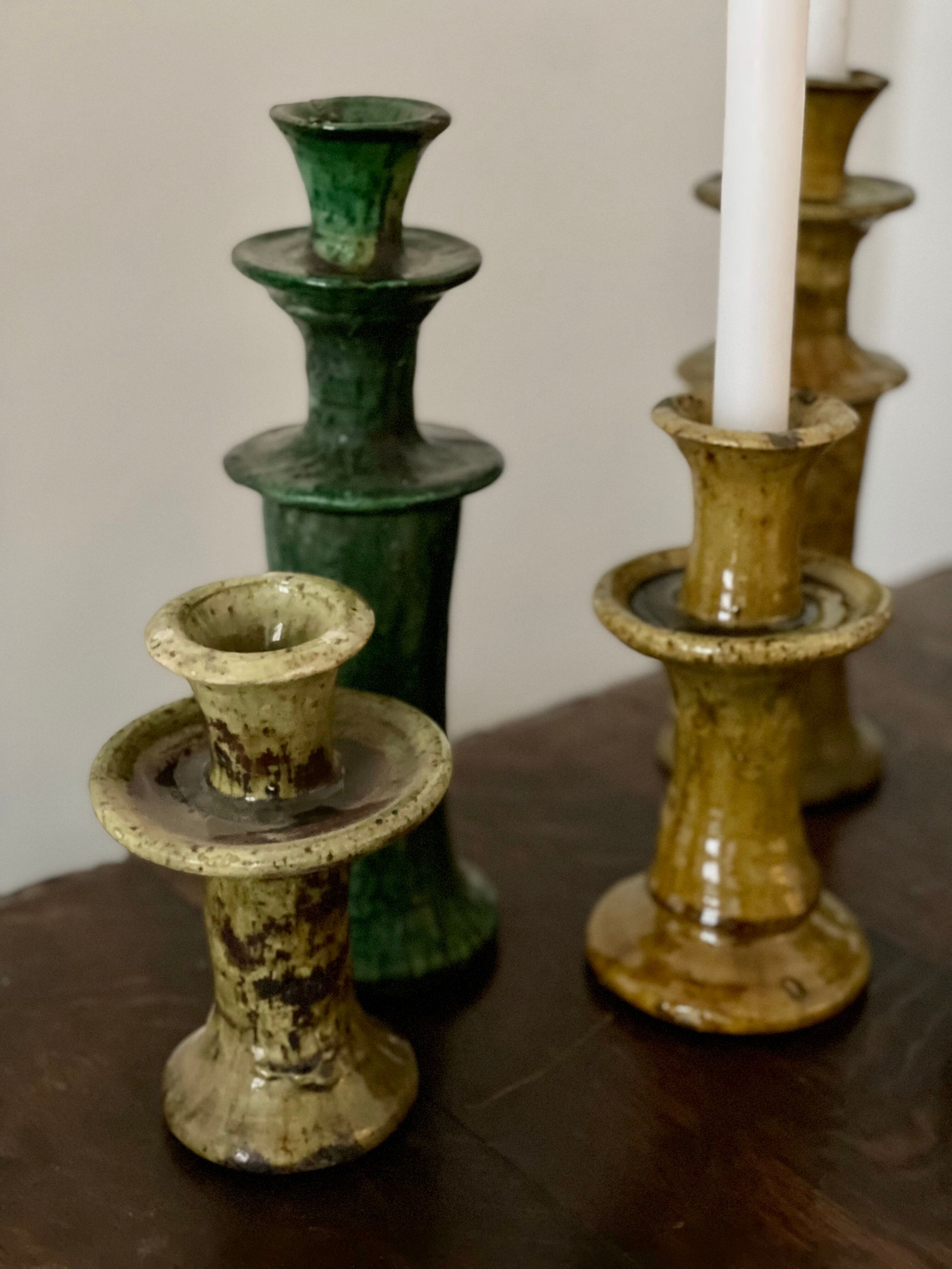 Tamegroute candlestick candlestick ocher yellow enamelled ceramic M H25cm