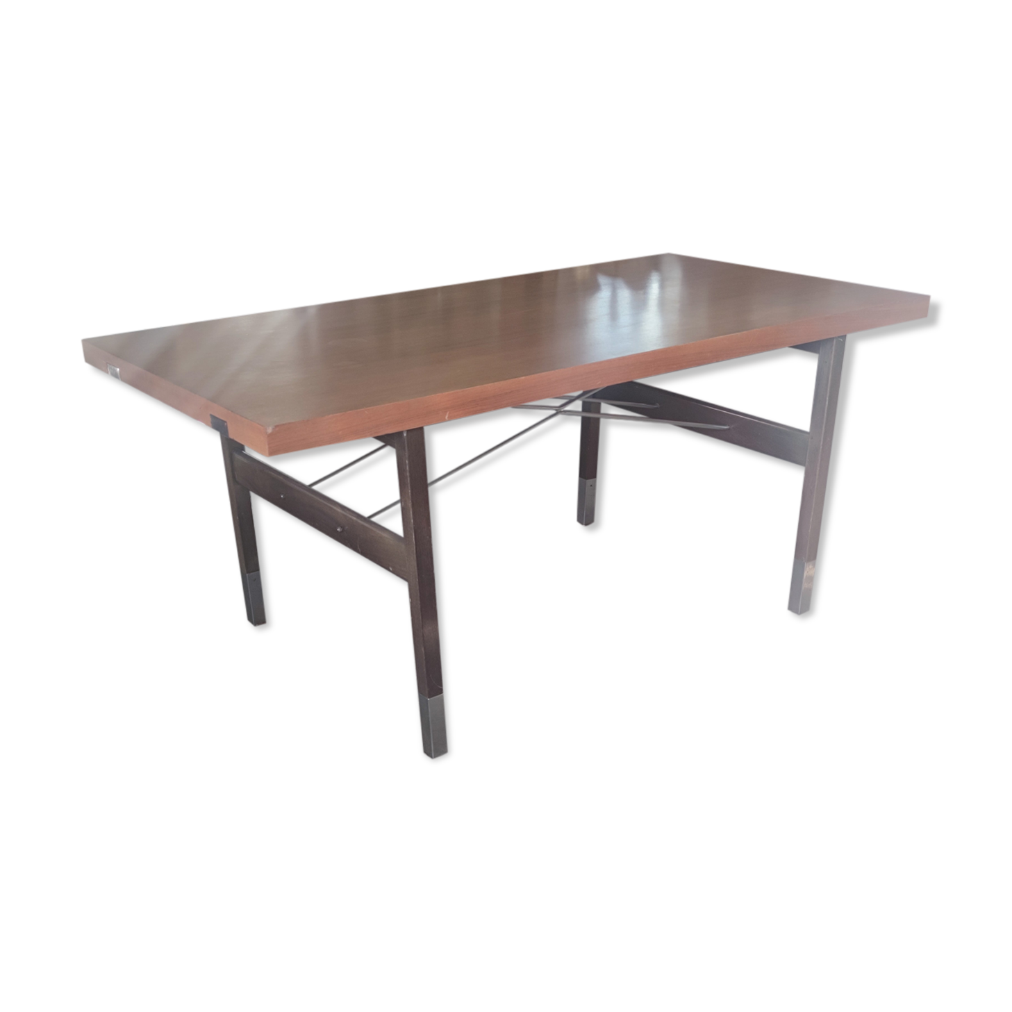 Extendable dining table in walnut, mahogany and chrome, circa 1960