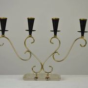 Brass Candelabra with Art Glass Base by Gunnar Ander for Ystad-Metall, Sweden, 1950s