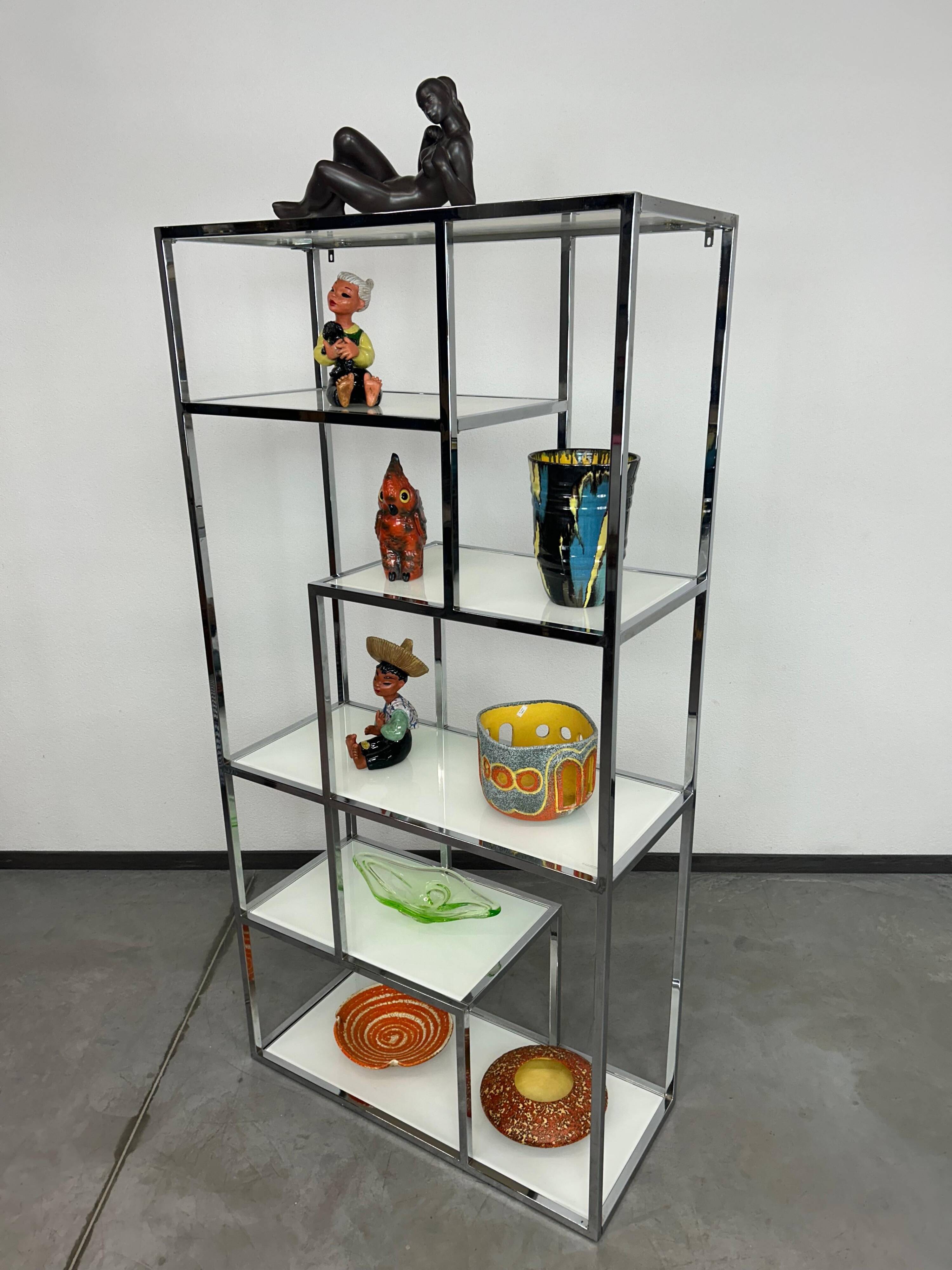 Mid-century modern chrome shelf by Milo Baughman