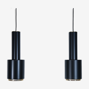 Set of 2 Alvar Aalto A110 Hand Grenade pendant lamps in black with brass detail