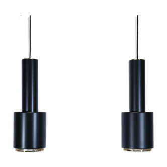 Set of 2 Alvar Aalto A110 Hand Grenade pendant lamps in black with brass detail