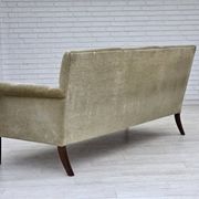 1960s, Danish 3-seater sofa, light green furniture velour.