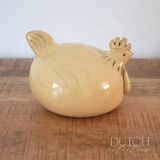 Poulet en céramique fait main, pièce de poterie d'atelier signée, coq jaune doux