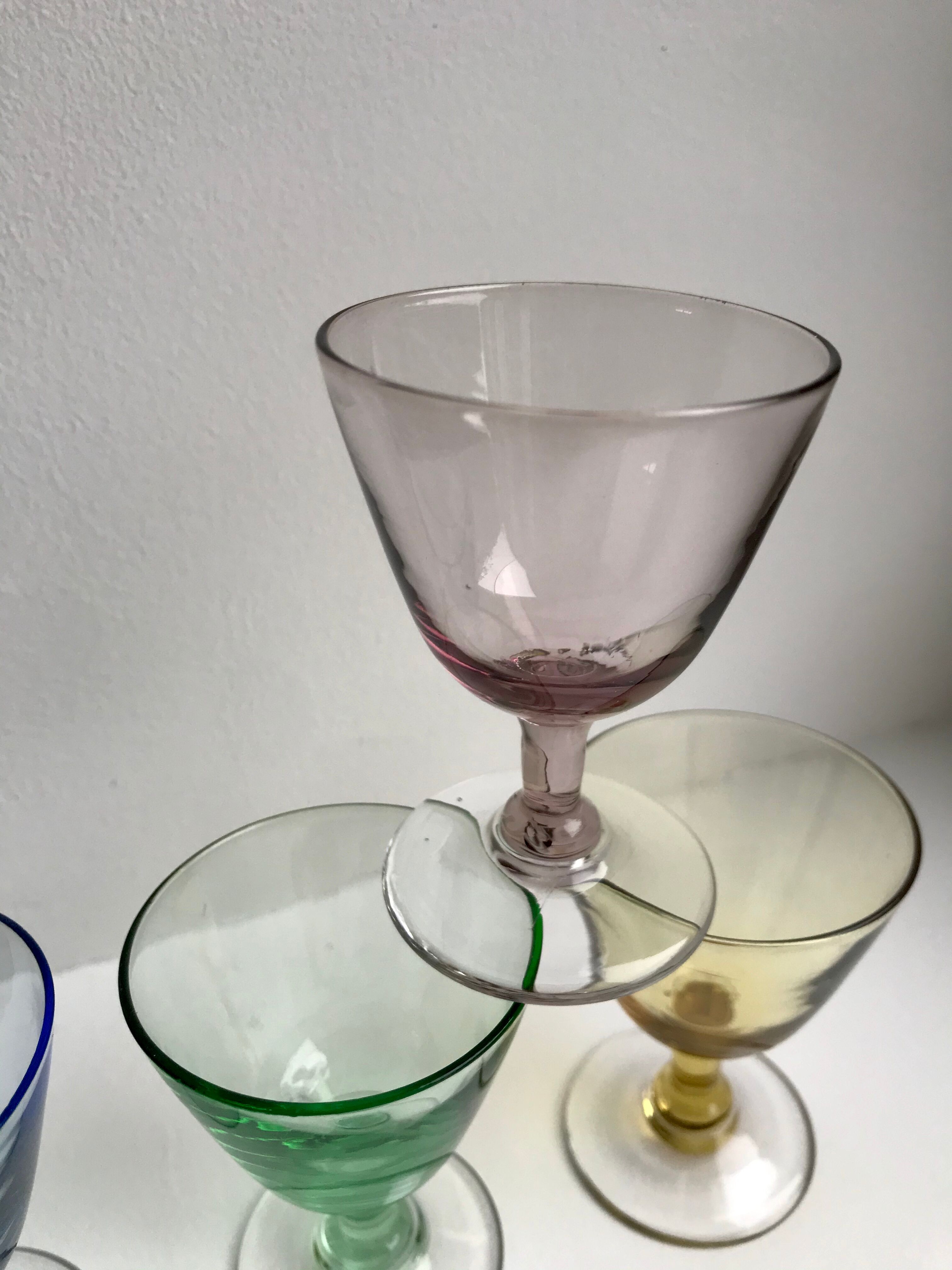 Set of 5 glasses with colored glass shot shot 70s