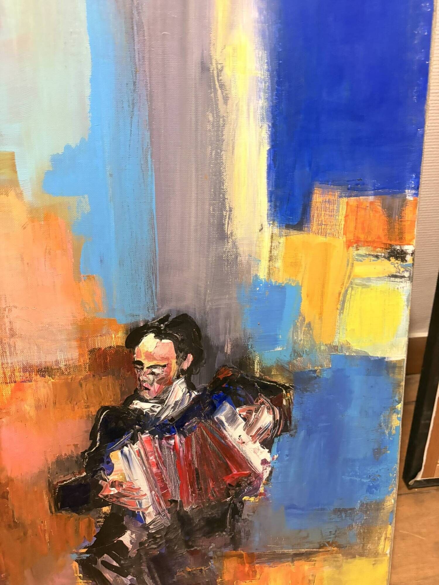 Oil Painting Canvas Deloison Musician Accordion Couple Dancing