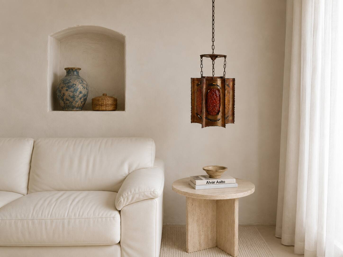Brutalist chandelier Accolay in copper and resin, 1960s