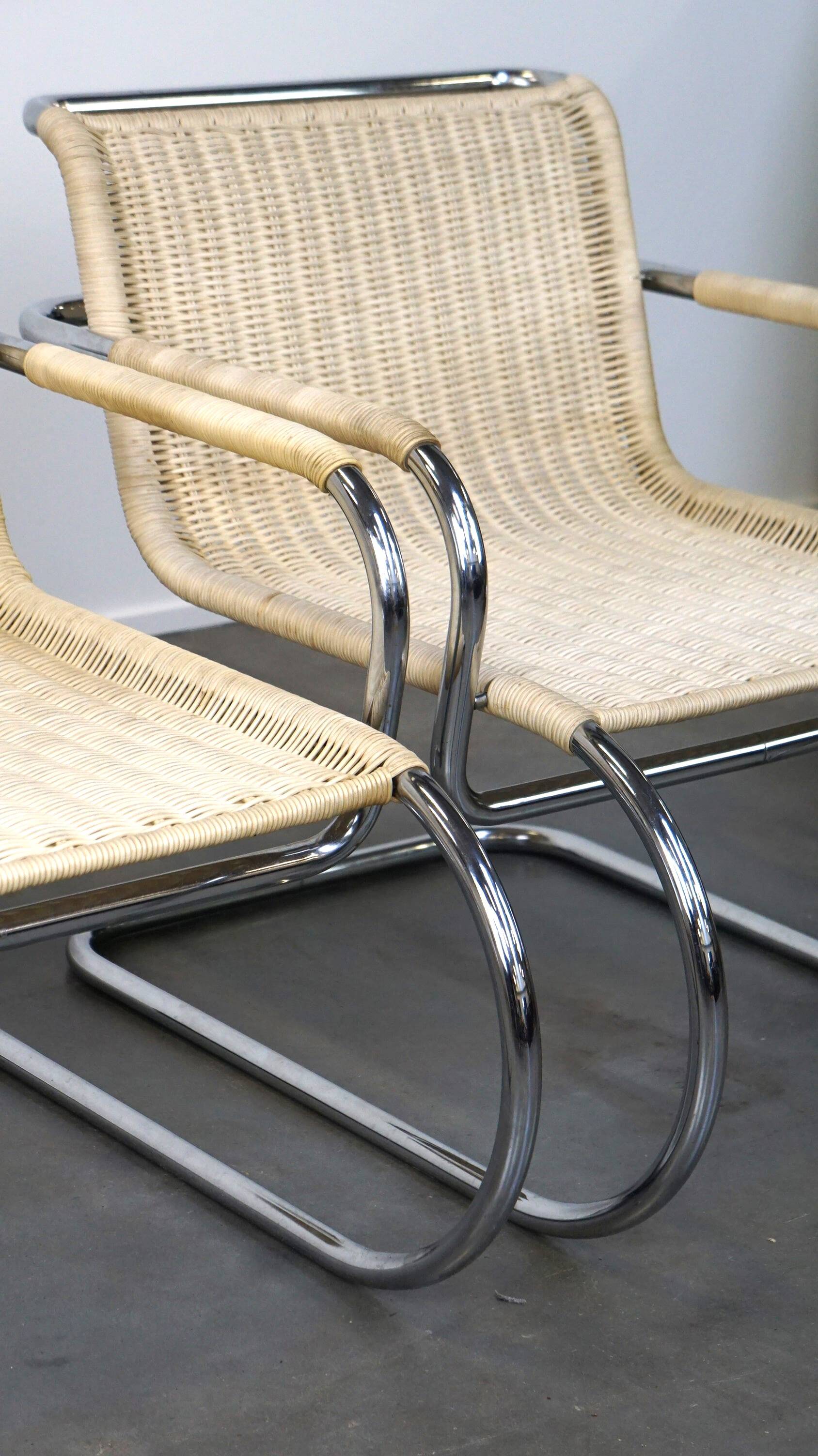 Set of two vintage design chairs by Franco Albini for Tecta, chrome and rattan