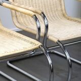 Set of two vintage design chairs by Franco Albini for Tecta, chrome and rattan