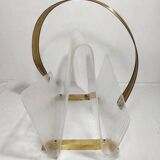 Revistero de metacrilato y latón. España, 1980s.