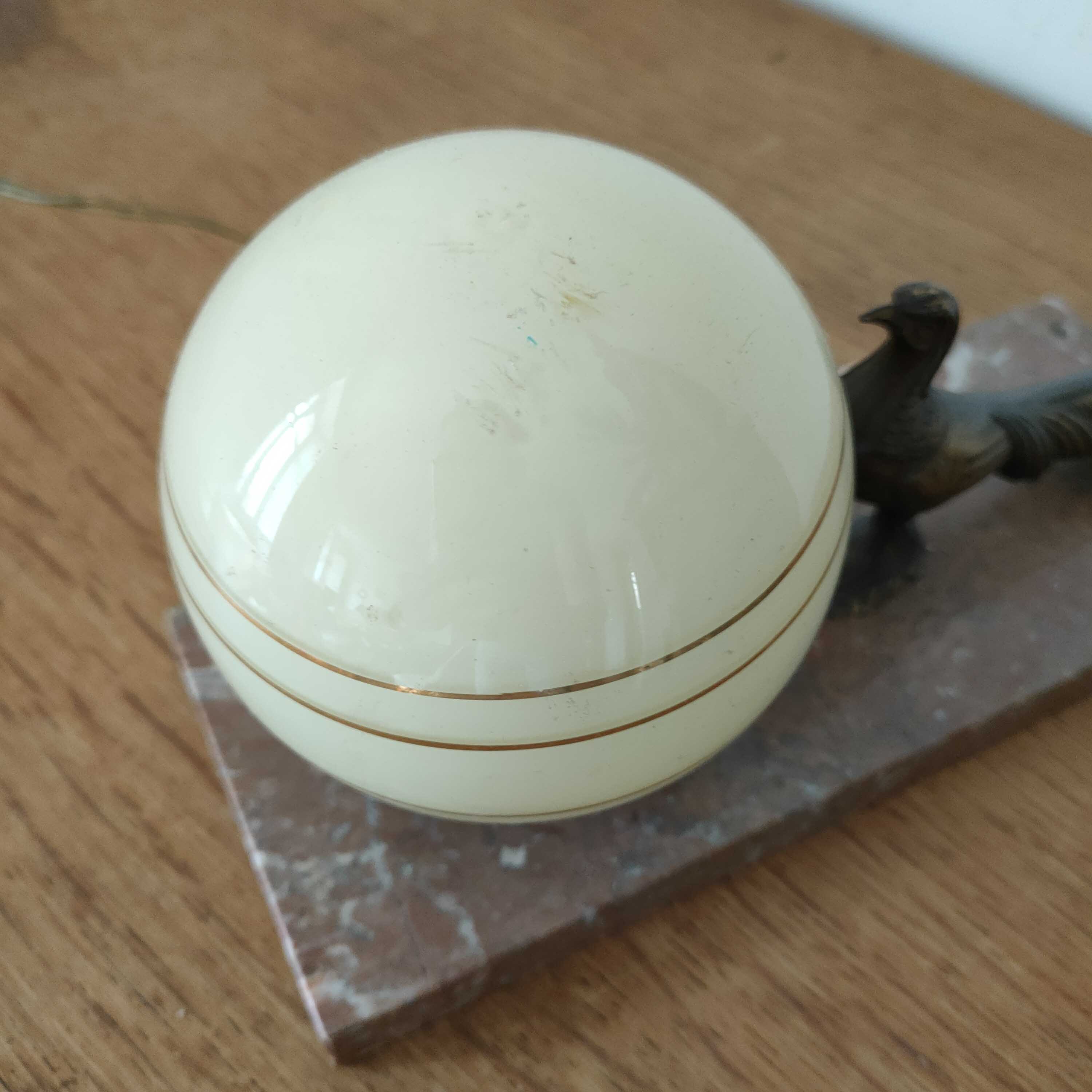 Art deco lamp bird and glass globe