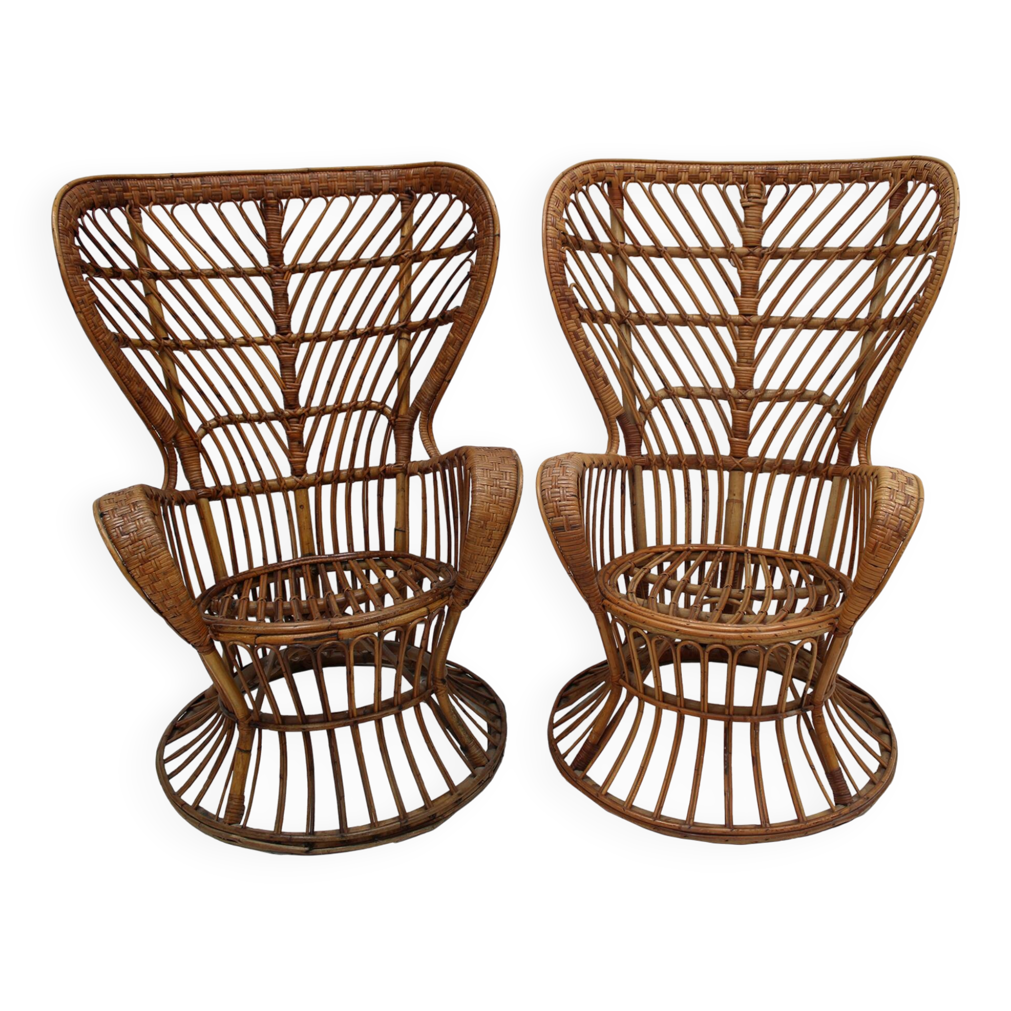 Mid-Century Modern Carminati Bamboo Rattan Italian Handmade Pair of Armchai