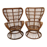 Fauteuils en bambou rattan Carminati faits à la main en Italie, style mid-century modern.
