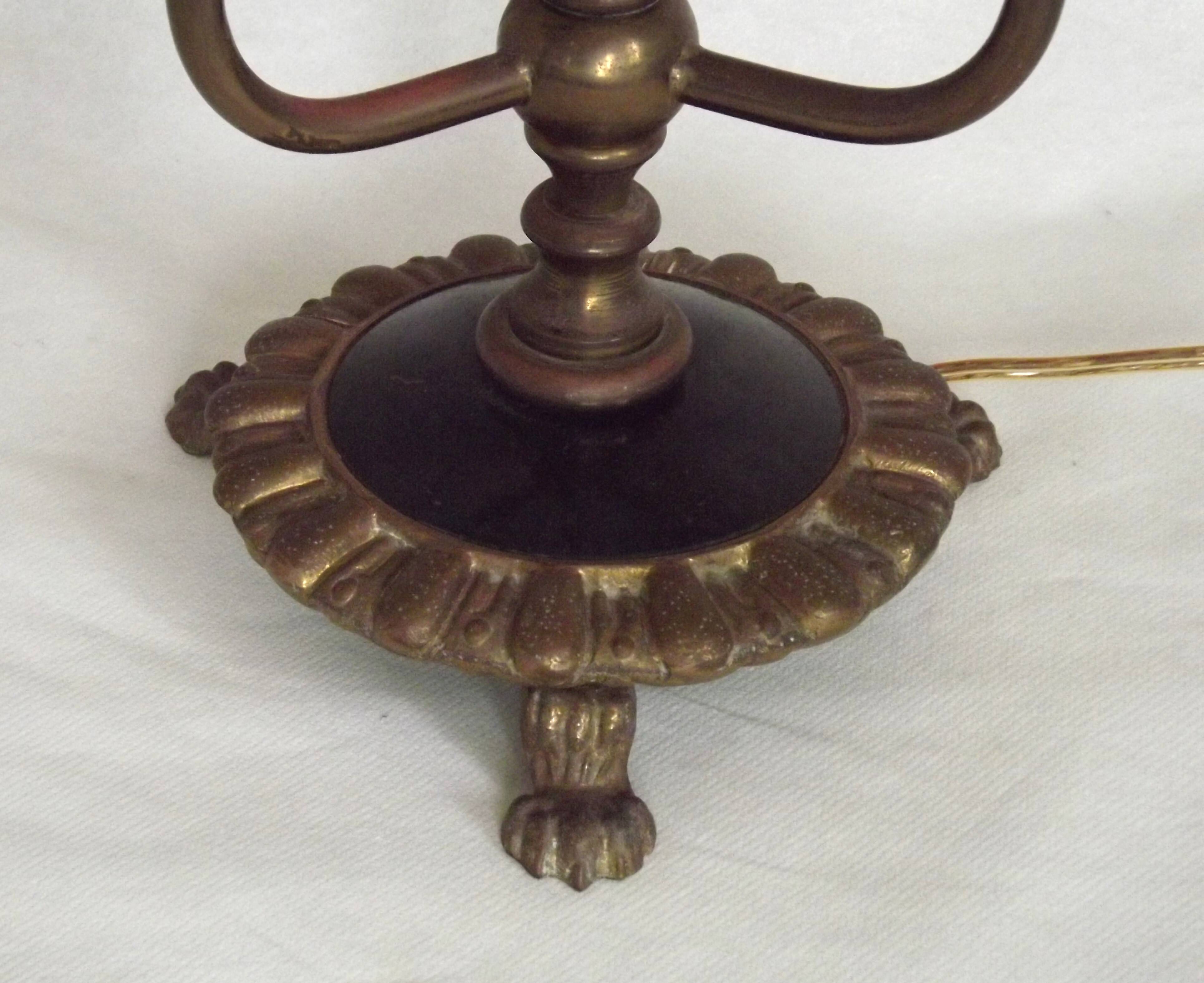 French Empire Style 3 Light Boulotte Table Lamp with Lion Feet and Shade