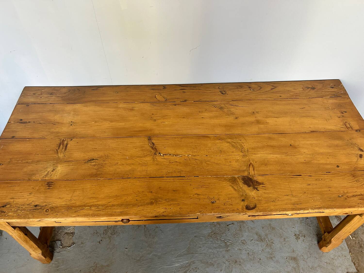 Antique solid wood farmhouse table with 2 drawers