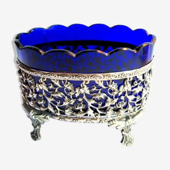 Small table jardiniere, cobalt blue crystal and napoleon iii gilded bronze support
