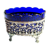 Jardiniere de table cristal bleu cobalt et support en bronze doré napoléon iii