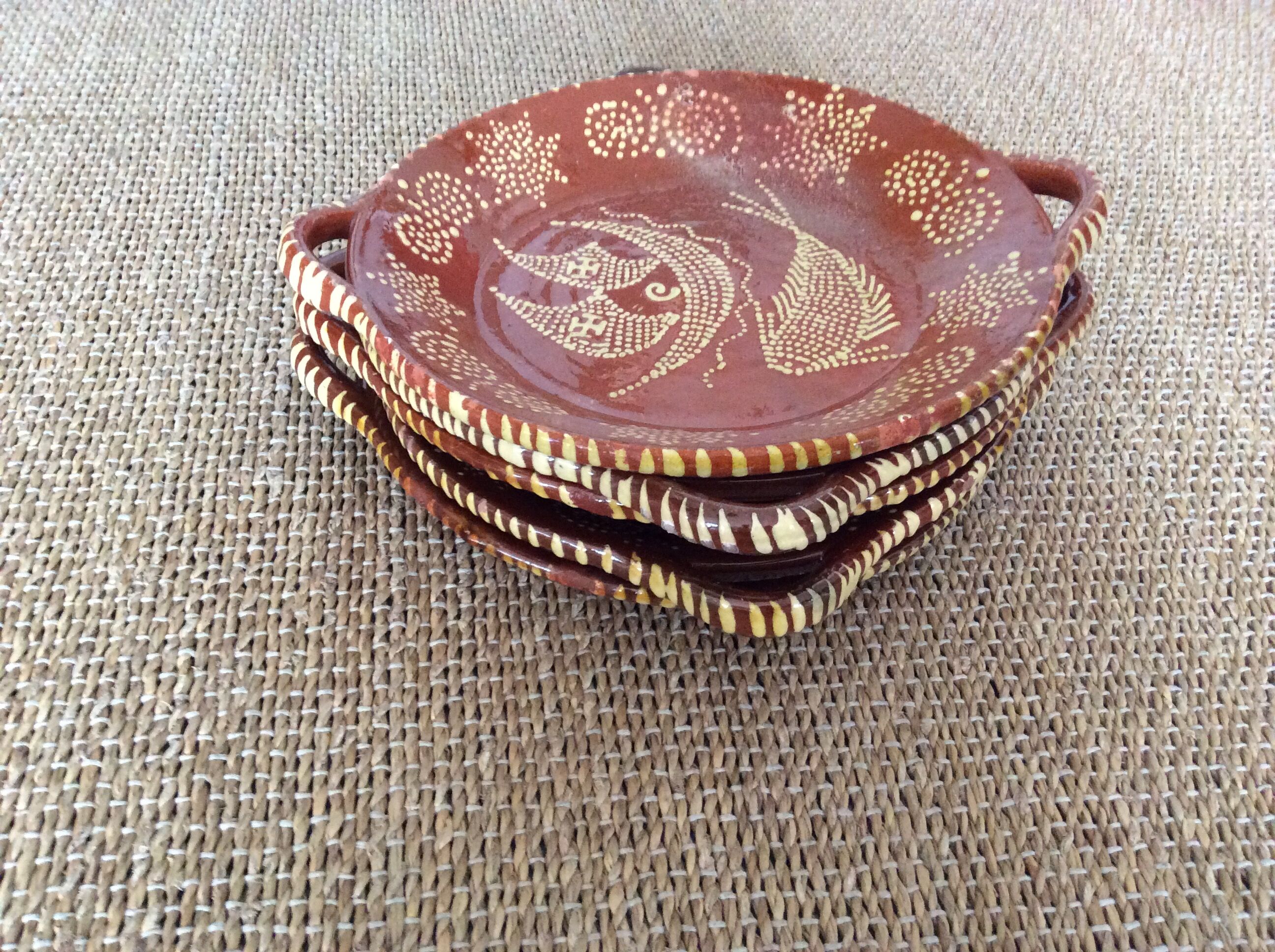 5 flat plates in glazed terracotta