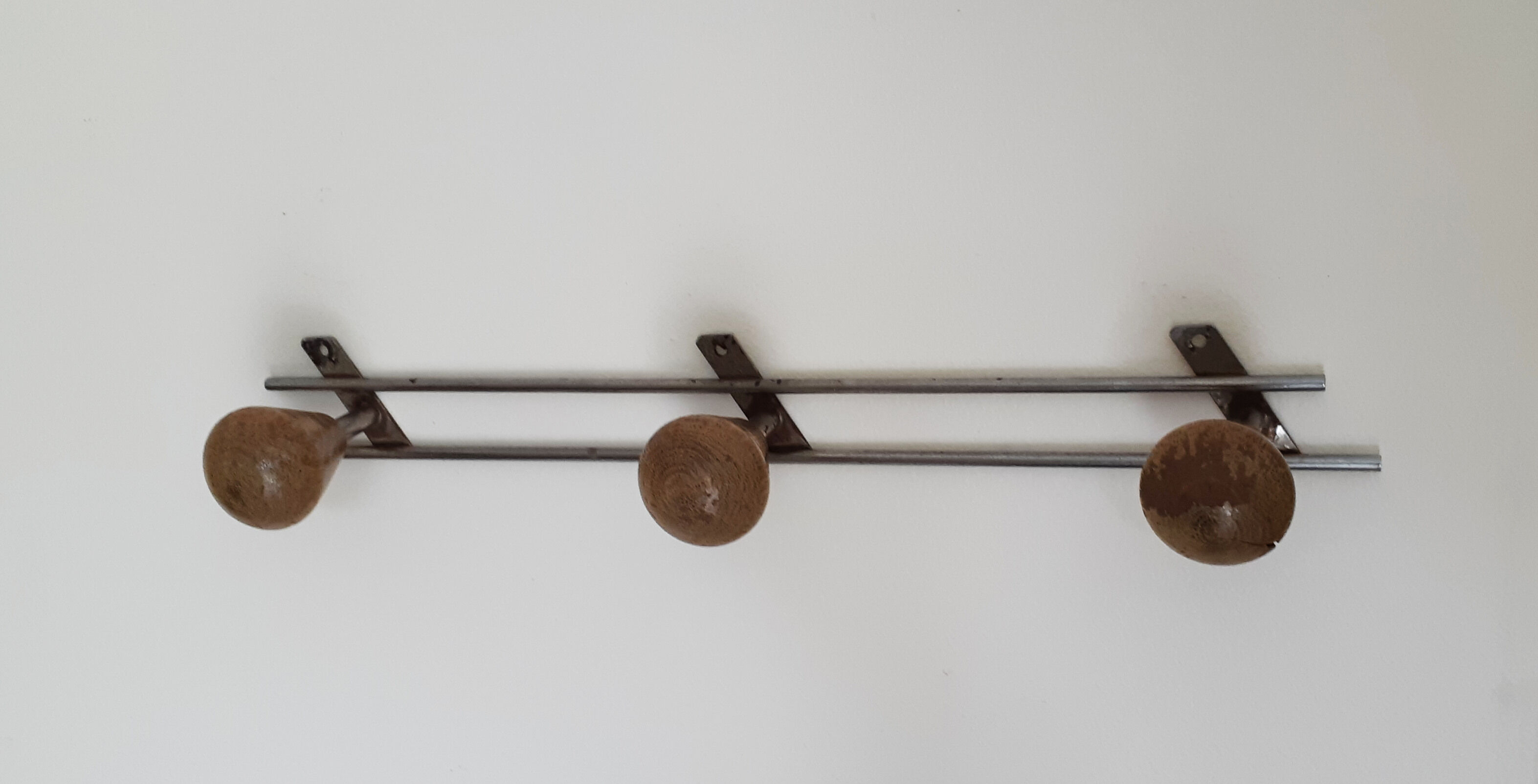 Wooden and metal coat racks, 3 heads, vintage french, 50s