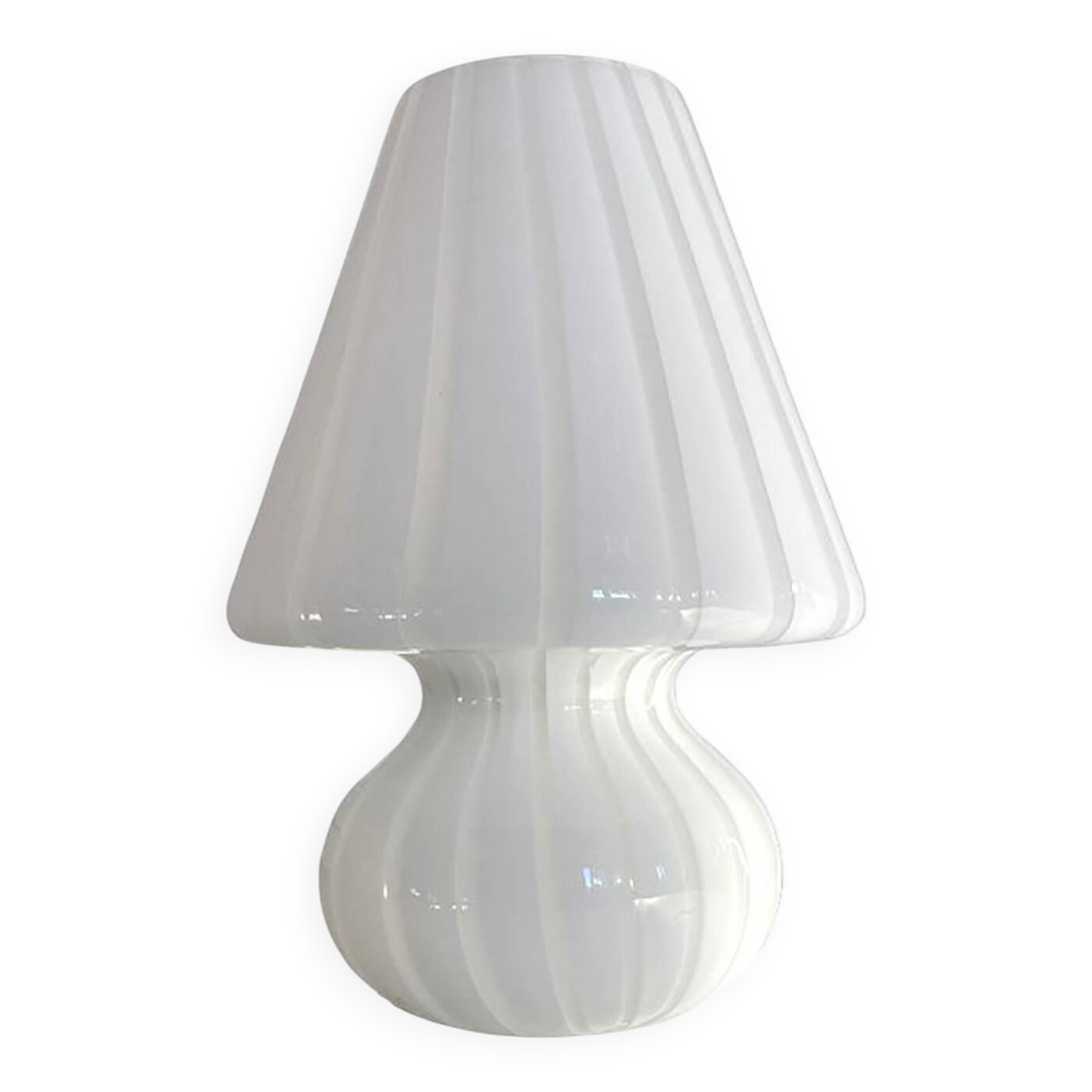 Lampe de table en verre de Murano « Fungo » à rayures blanc laiteux moderne du milieu du siècle