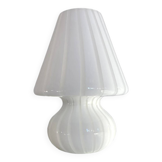 Mid-Century Modern Striped Milky-White "Fungo" Murano Glass Style Table Lam