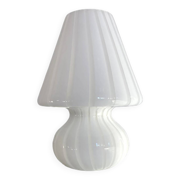 Mid-Century Modern Striped Milky-White "Fungo" Murano Glass Style Table Lam