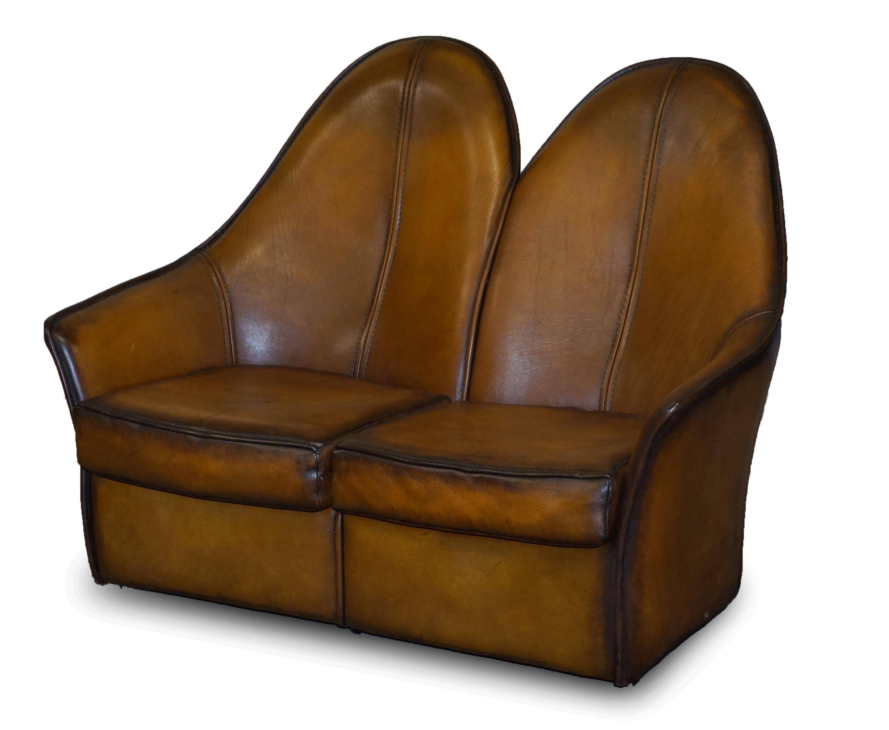 Modern Art leather sofa, restored, two-seater