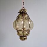 Venetian pendant light in blown glass and wrought metal, mid-20th century