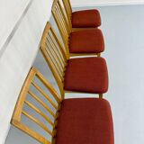 Set of 4 chairs in solid beech and vintage orange fabric, 70s design