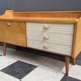 Lowboard, white skai fronts on the drawers 1960s