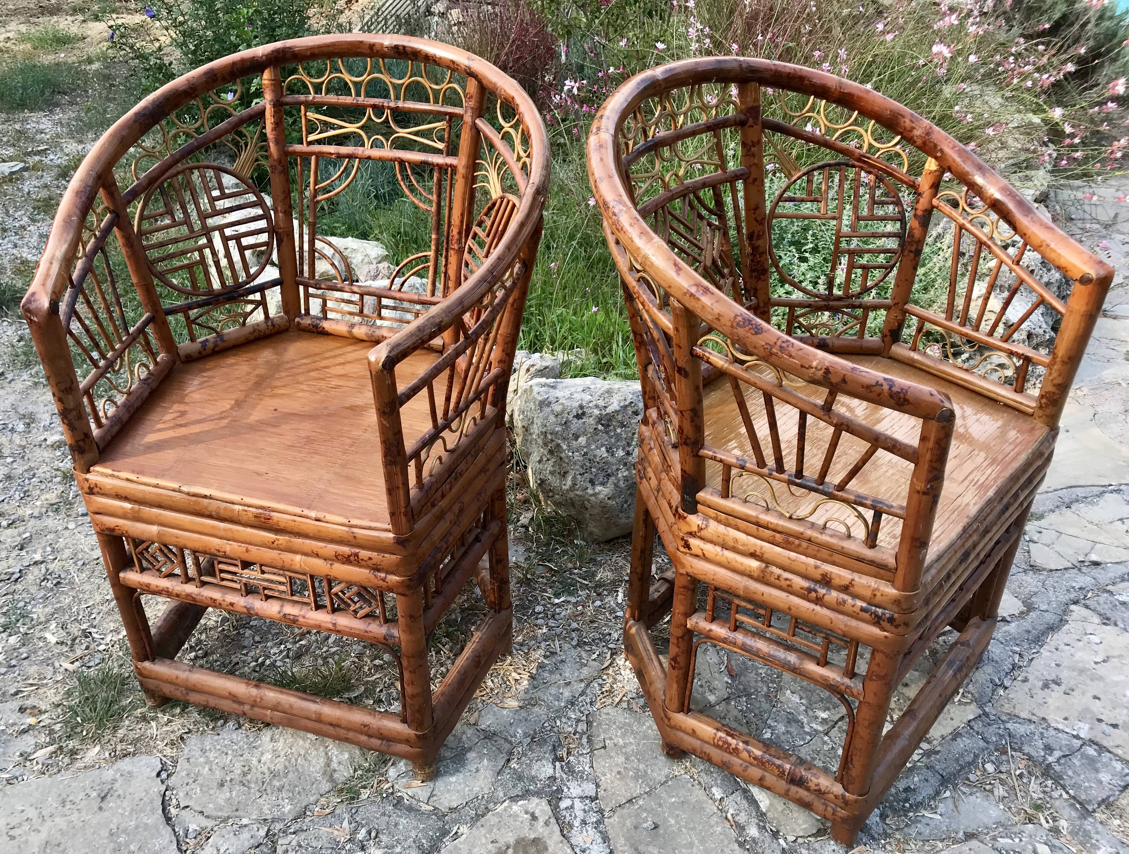 Paire de fauteuils vintage rotin et bambou