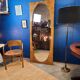 Miroir vintage géant bois clair miroir ovale 1920