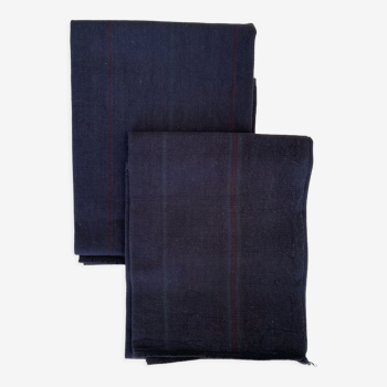 Set of 2 old black tea towels with red stripes - 57x73 cm - mestizo linen / cotton