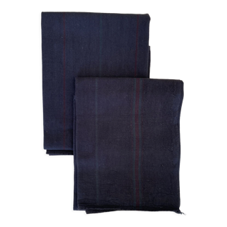 Set of 2 old black tea towels with red stripes - 57x73 cm - mixed linen/cotton