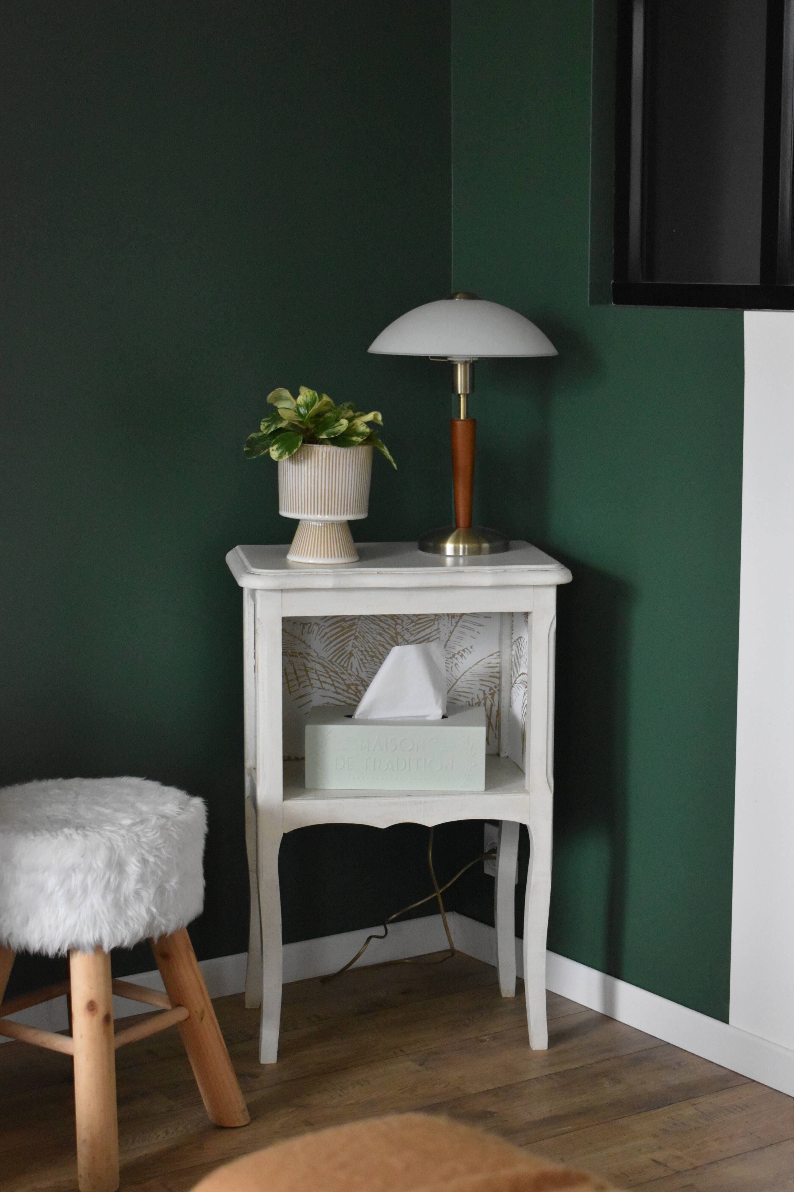 Off-white and patinated beige bedside