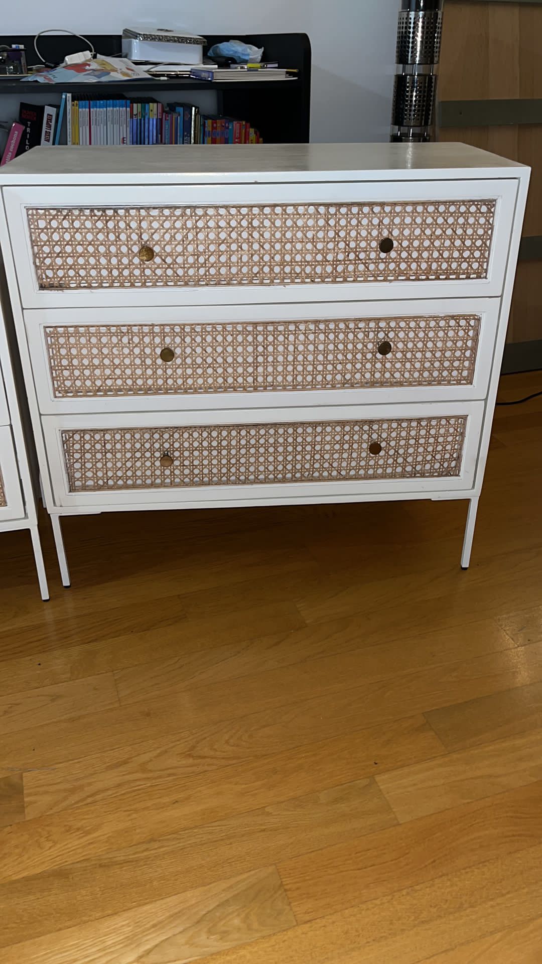 Pair of wooden and cannage chests of drawers