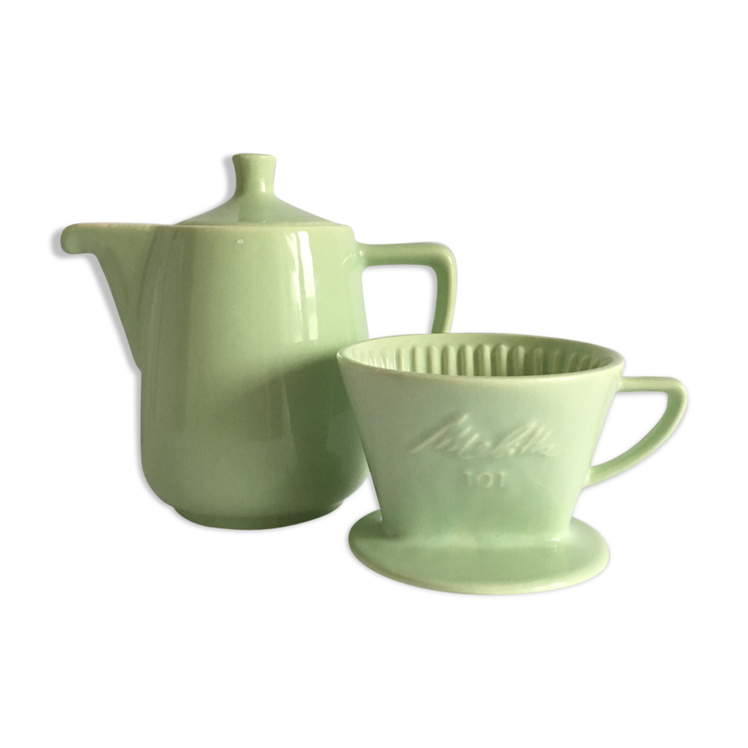 Melitta ceramic coffeepot & filter, 1960