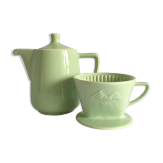 Melitta ceramic coffeepot & filter, 1960