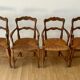 Set of 4 Louis XV style oak straw chairs/armchairs