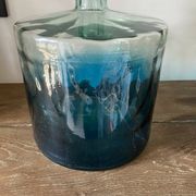 Large blue glass Dame Jeanne vase H45cm