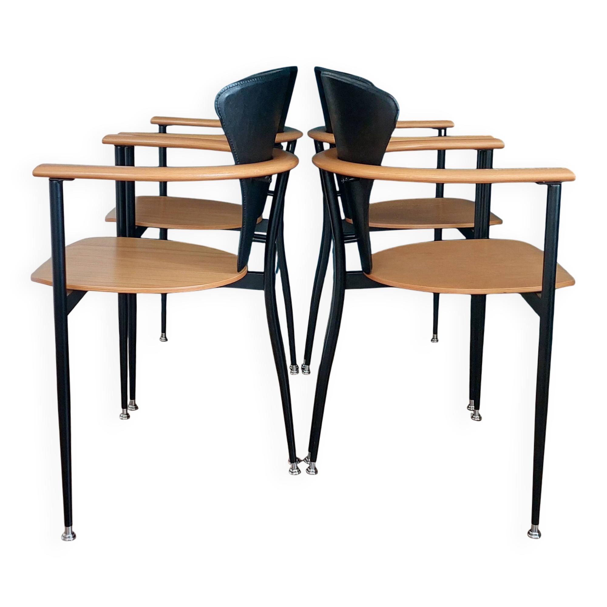 Set of 4 Postmodern Dining Chairs, 1980's.