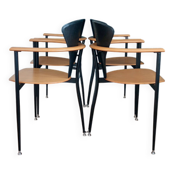 Set of 4 Postmodern Dining Chairs, 1980's.
