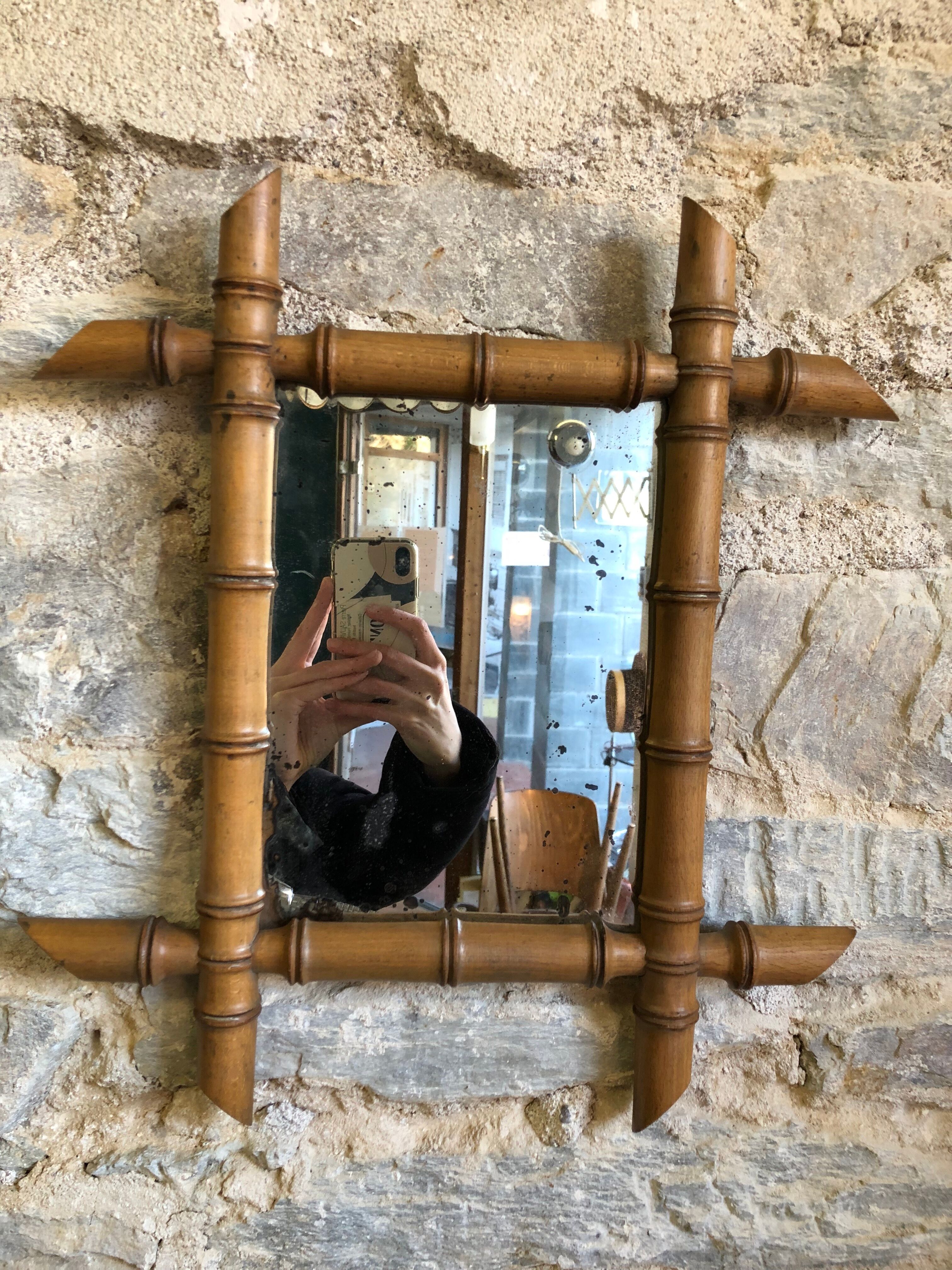 Miroir en bambou vintage 37x41cm