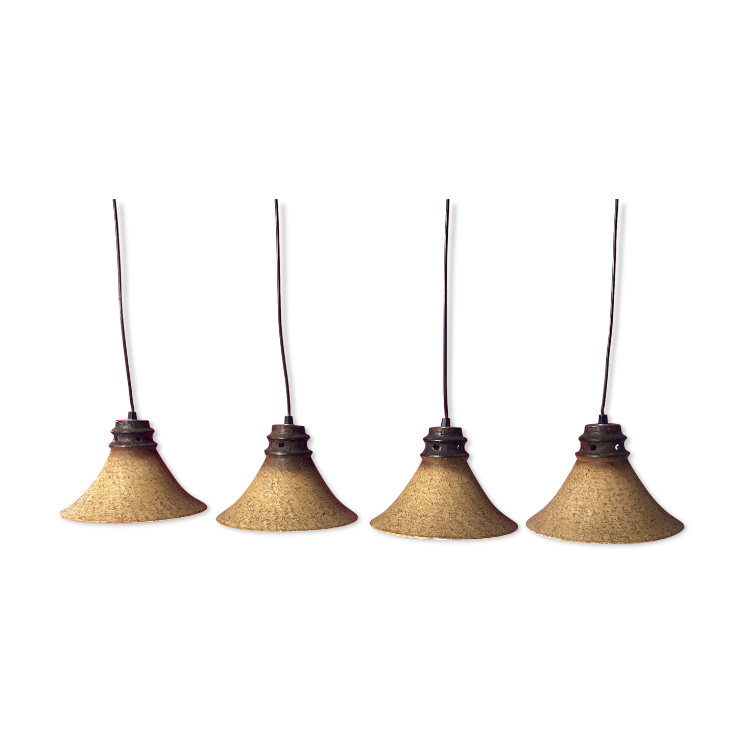 Set of 4 "cork" hanging lamps, 1960s
