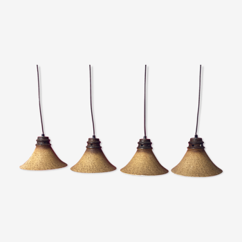 Set of 4 "cork" hanging lamps, 1960s