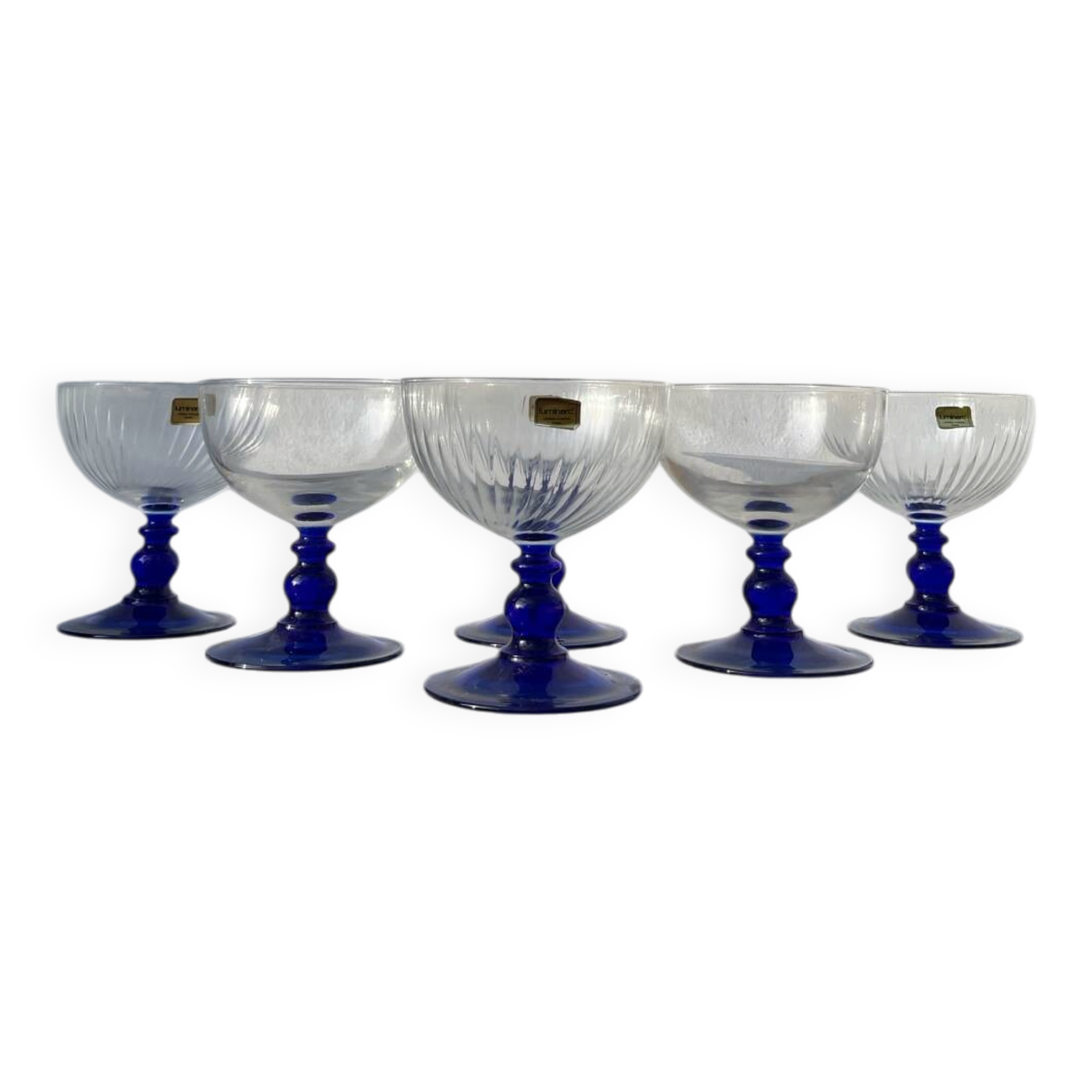 6 Luminarc blue glass dessert bowls/stemmed dishes
