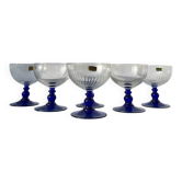 6 coupes à dessert / coupelles sur pied en verre bleu Luminarc 