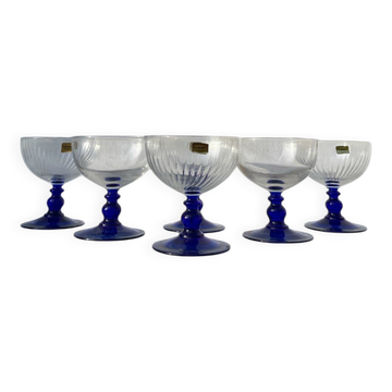 6 Luminarc blue glass dessert bowls/stemmed dishes