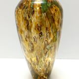 Grand vase en verre de Murano jaune et vert attribué à Fratelli Toso avec aventurine