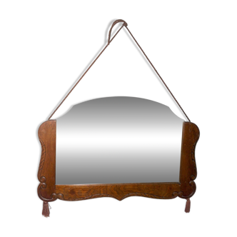 Antique oak wood vanity mirror * wooden with carved detailing * vintage wall hanging mirror * 1930s